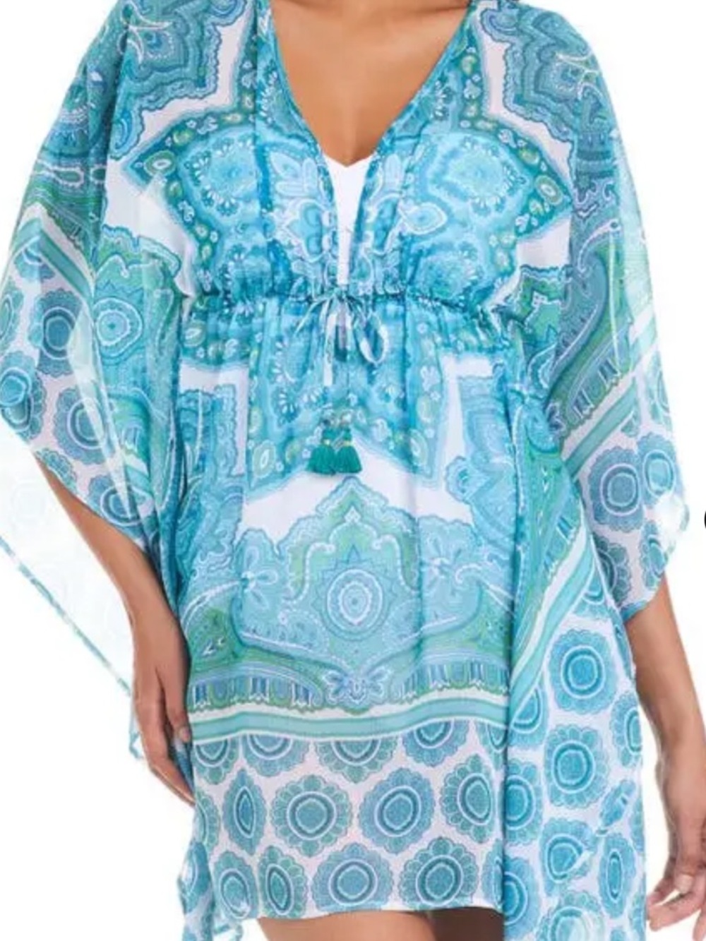 Bleu Rod Beattie Turquoise Paisley Beach Coverup Tunic Caftan Size Medium NWT